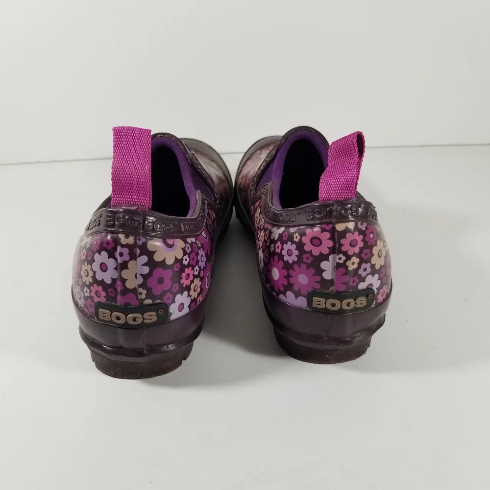 Bogs Rain Boots Girl's Size 6 Rue Rain Purple Floral Slip On Cap Toe Shoes